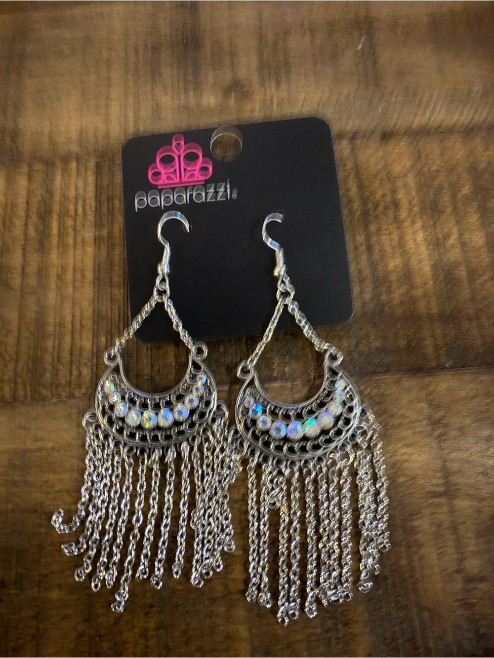 paparazzi Silver Iridescent Fringe Hoop Earrings